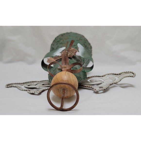 Metal Tin Angel (no face) Tree Topper Decor Wings, Instrument and Green Dress - Picture 7 of 8